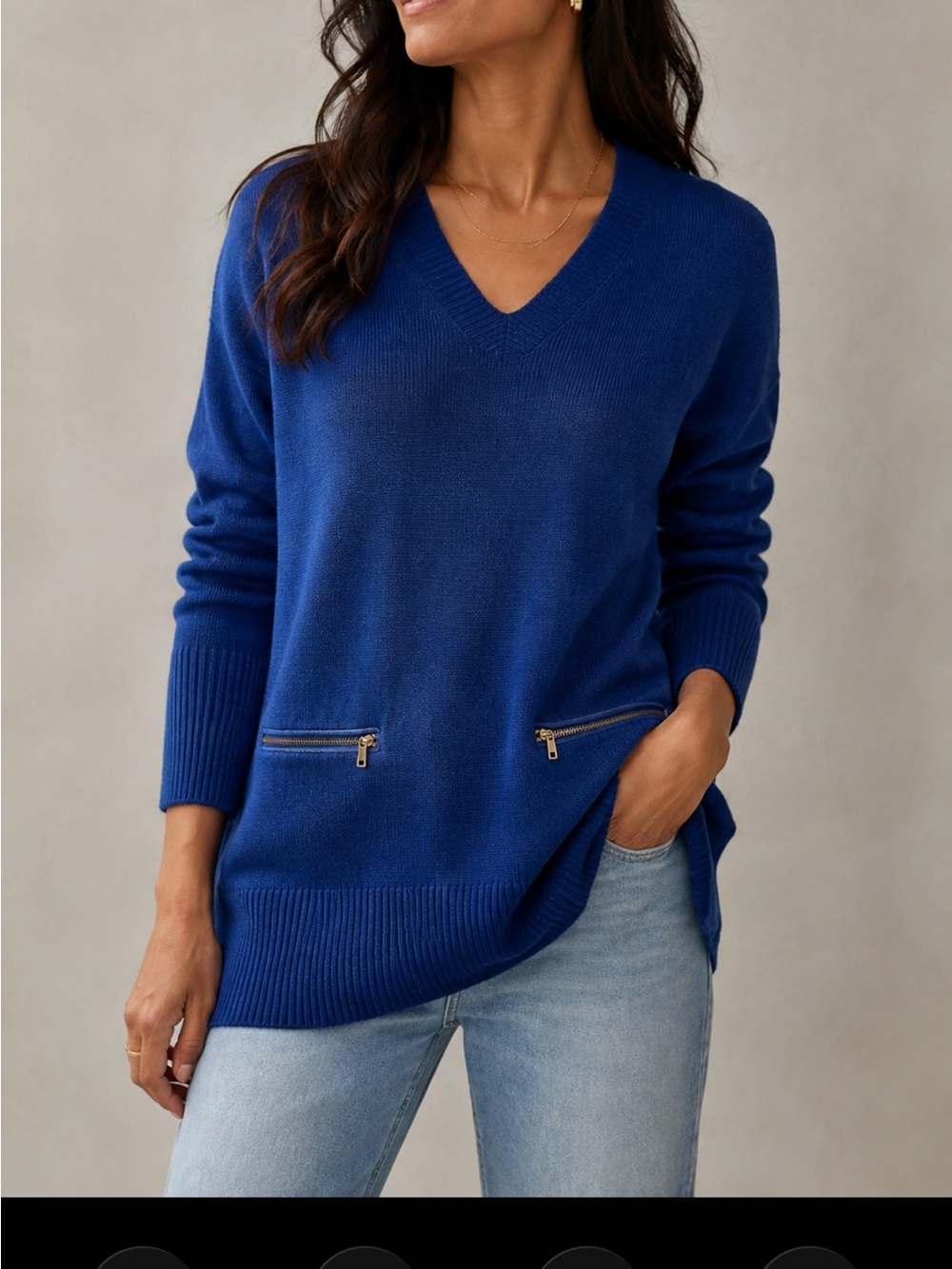 RALSEY BLUE SWEATER VNECK LONG SLEEVES ZIPPER FLAT‎ POCKETS STRETCH SIZE MEDIUM